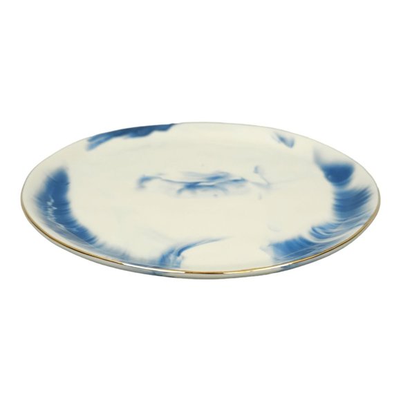 Anthropologie Strata 8 3/8" Salad Plate Gold Rim Blue Marble Design Ceramic - Picture 6 of 9